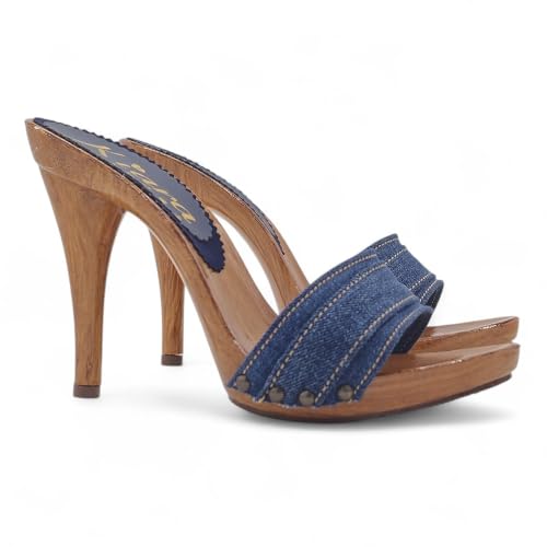 Kiara Shoes Damen-Clogs mit Stiletto-Absatz, 12 cm, bequemes Band aus Stoff, italienisches Produkt – KM7101 Jeans, denim, 39 EU Kiara Shoes Damen-Clogs mit Stiletto-Absatz, 12 cm, bequemes Band aus Stoff, italienisches Produkt – KM7101 Jeans, denim, 39 EU von Kiara Shoes