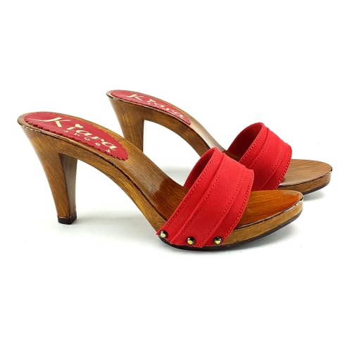 Kiara Shoes Damenclogs mit rotem Band - Made in Italy - K6101 Rosso (ROT, EU Schuhgrößensystem, Erwachsene, Damen, Numerisch, M, 37) von Kiara Shoes