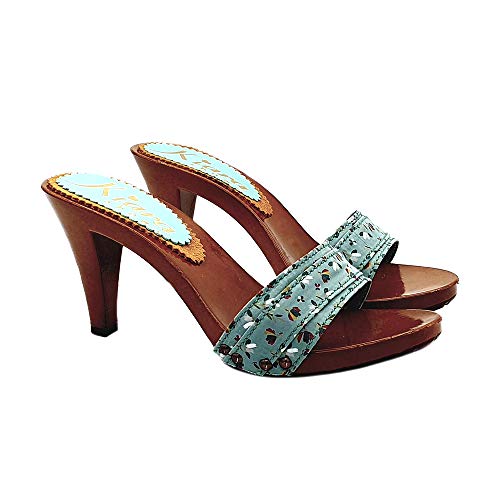 Kiara Shoes Handgefertigte Clogs aus verziertem Stoff für Damen - K6701 Prim Türkis, Blau - türkis - Größe: 39 EU von Kiara Shoes