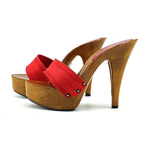 Kiara Shoes Rote Clogs mit hohem Absatz, Obermaterial aus Stoff, hergestellt in Italien – K9101 Rosso (ROT, EU Schuhgrößensystem, Erwachsene, Damen, Numerisch, M, 39) von Kiara Shoes