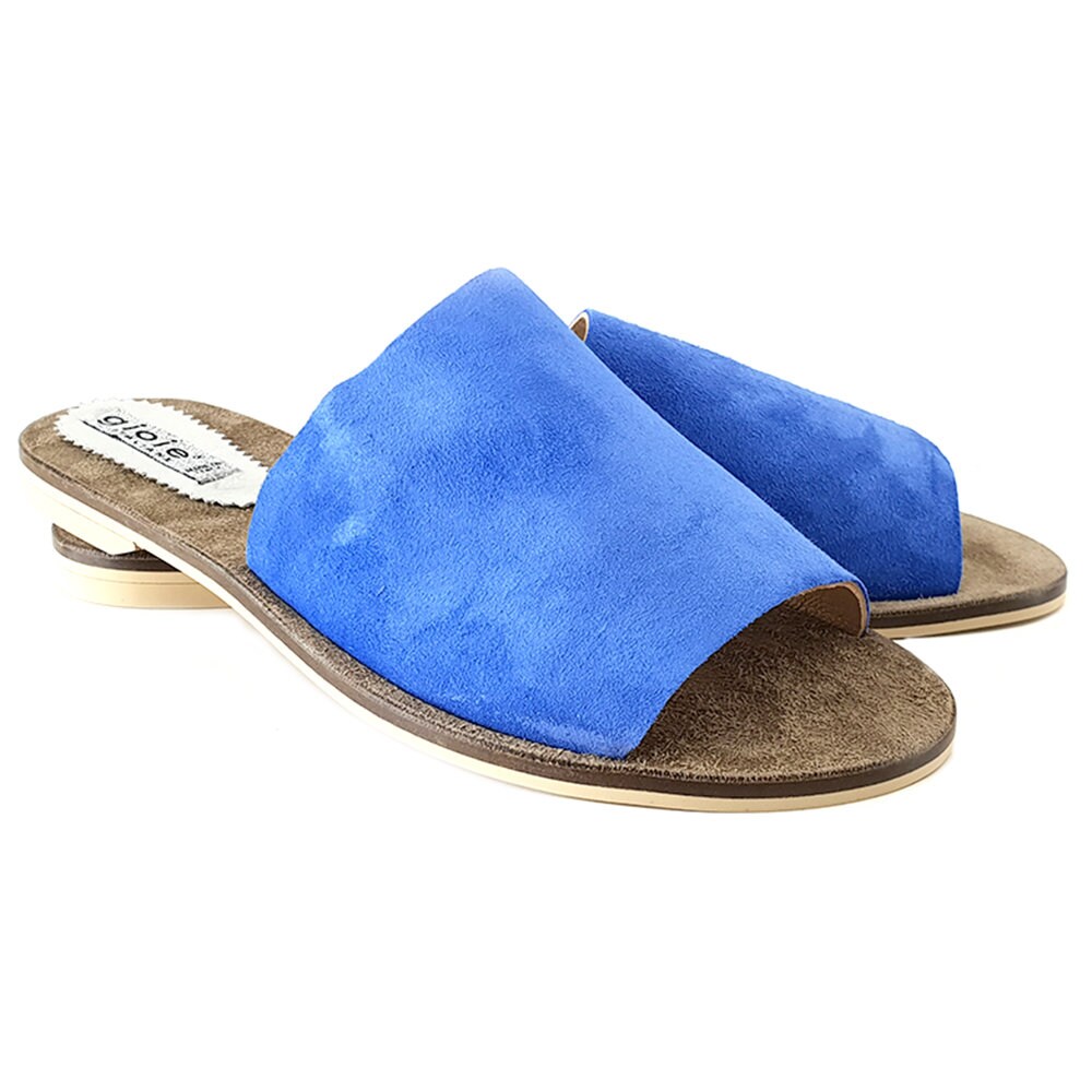 Flache Sandalen Aus Blauem Wildleder -Pf501 Cam Blu von KiaraShoes