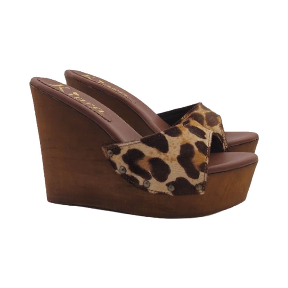 Keil-Clogs Mit Lederband | Absatz 13 cm - Kz3001 Leop von KiaraShoes
