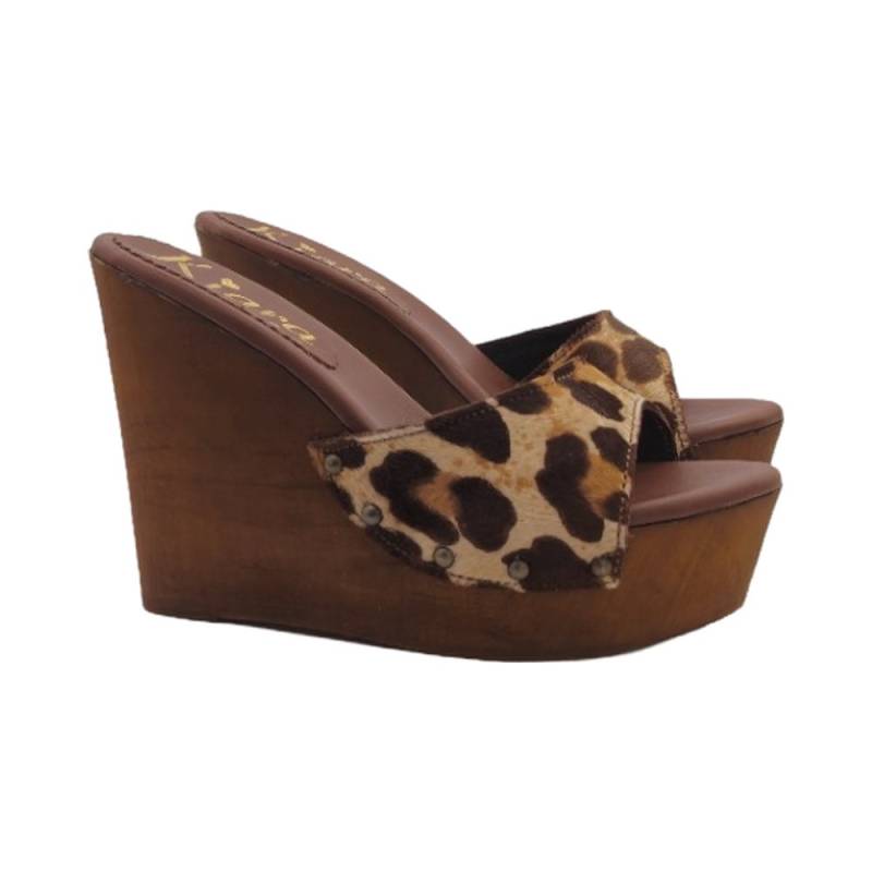 Keil-Clogs Mit Lederband | Absatz 13 cm - Kz3001 Leop Keil-Clogs Mit Lederband | Absatz 13 cm - Kz3001 Leop von KiaraShoes