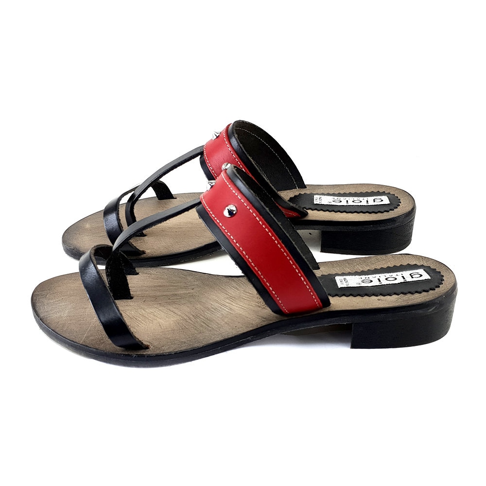 Rote Und Schwarze Sandalen Für Damen -Pts04 Nero von KiaraShoes