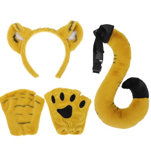 Kichvoe 1 Satz Tiger-Stirnband-Set Ankleiden Hörner Stirnband Handschuhe für Kinder Kinderkleidung Kinder Cosplay Tiger Requisiten Tierohren Haarschmuck Fingerlos einstellen Partybedarf von Kichvoe