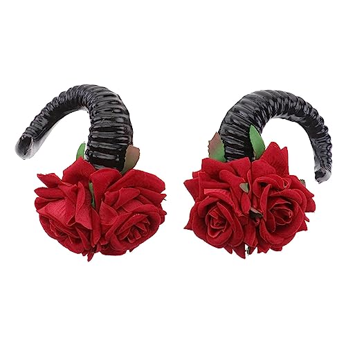 Kichvoe 2st Schafhörner Haarspangen Teufelshörner Halloween Haarspange Hörner Cosplay Gotische Haarspange Aus Rosenhorn Ochsenhörner-kostüm Haarspangen Aus Horn Die Blumen Künstliche von Kichvoe