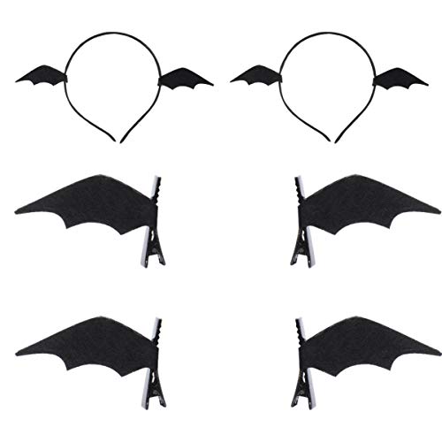 Kichvoe 6 Stück Fledermausflügel Haarspange Teufelshörner Stirnband Halloween Haarspangen Fledermaus Haarschmuck für Party Kostüm- Schwarz von Kichvoe