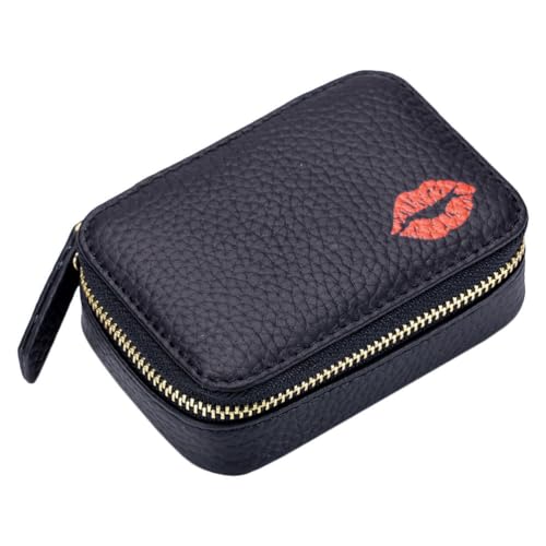 Kichvoe Leder Lippenstift Fall Nette Lippenstift Halter Mini Leder Make-up Tasche Tragbare Kosmetik Aufbewahrungstasche Reise Kulturbeutel Organizer mit Spiegel, Schwarz, 10X7X3.5CM, Zentimeter von Kichvoe