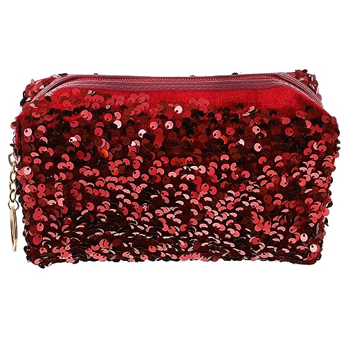 Kichvoe 1stück Glitzernde Pailletten Kosmetiktasche Für Damen Tragbare Reisekultur Und Make-up-Organizer Mit Großem Fassungsvermögen Weinrot von Kichvoe