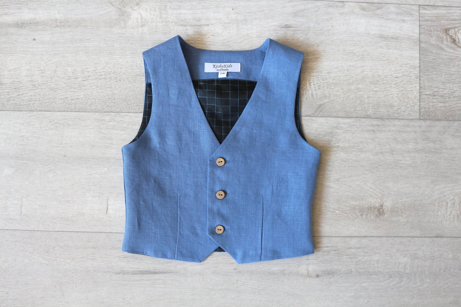 Junge Blaue Weste, Taufweste, Kleinkind Leinenweste Mit Knöpfen von KichyKidsClothing