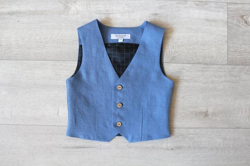 Junge Blaue Weste, Taufweste, Kleinkind Leinenweste Mit Knöpfen von KichyKidsClothing