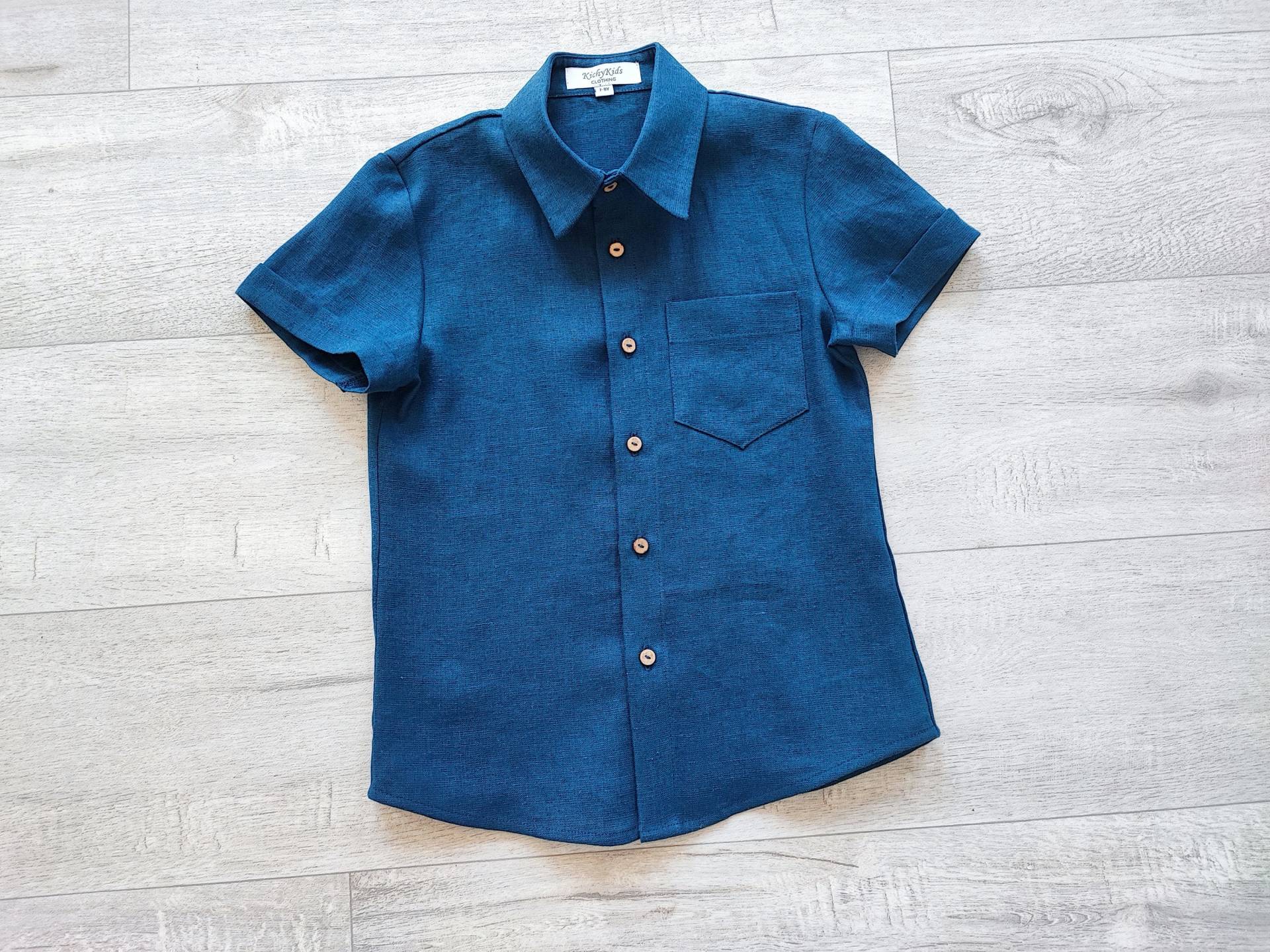 Leinen Kurzarmhemd, Page Junge Kleinkind Stand-Up-Shirt, Kinderhemden von KichyKidsClothing