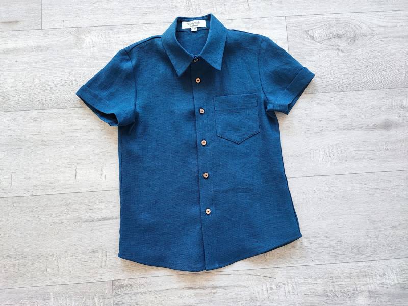 Leinen Kurzarmhemd, Page Junge Kleinkind Stand-Up-Shirt, Kinderhemden von KichyKidsClothing