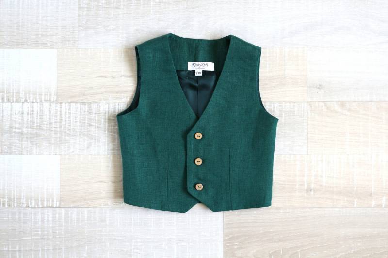 Baby Jungen Smaragd Grüne Weste, Taufweste, Kleinkind Leinenweste von KichyKidsClothing