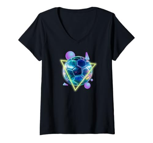 Damen Fußball Futuristischer Sport Digital Football Vibes T-Shirt mit V-Ausschnitt Damen Fußball Futuristischer Sport Digital Football Vibes T-Shirt mit V-Ausschnitt von KickGalactic