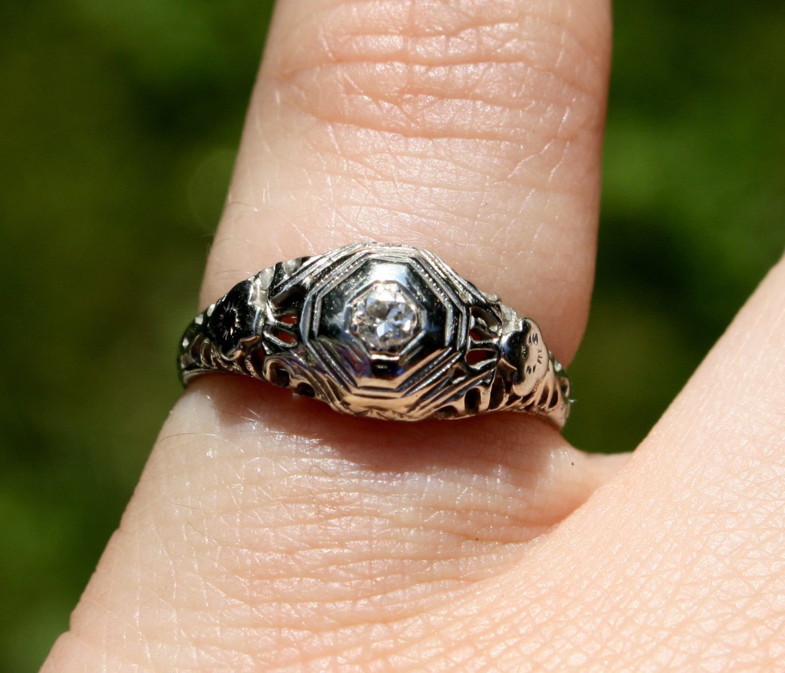 18K Weißgold Diamant Ring Verlobungsring Gold Antik Klassisch Art Deco Schmuck Vintage Filigran Jugendstil Oktagon Geformt Weißer von KickassHeirlooms