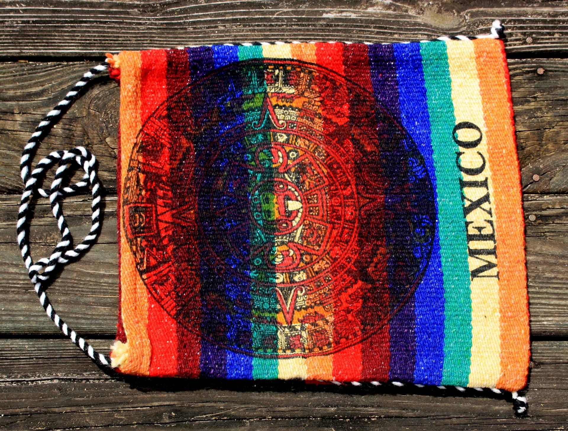 Regenbogen Azteken Sonnenstein Tragetasche Gewebte Tasche Maya Kalender Satchel Bedruckt Handgewebte Schultertasche Mexiko Geschenk von KickassHeirlooms