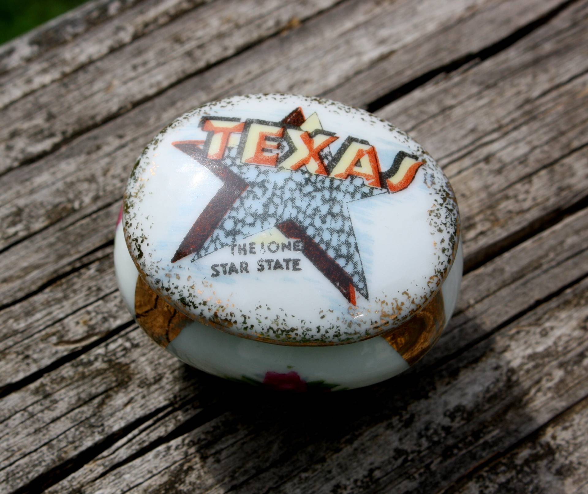 Vintage Texas Porzellan Box The Lone Star State Keramik Schmuckdose Kleine Schmuckschatulle Western Cowboy Decor Aufbewahrung Made In von KickassHeirlooms