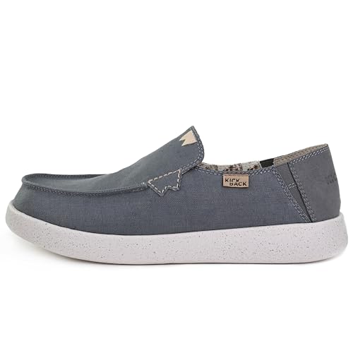 Kickback Barbeach Canvas Herren Slip On Loafers - Leichte Canvas Slip in Schuhe - mit Leder gefüttert Memory Foam Einlegesohlen - Herren Casual Slip auf Sommerschuhe - Farbe Blau Grau - Größe EU42 von Kickback