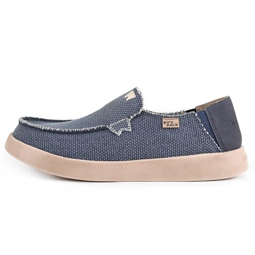 Kickback Barbeach Canvas Herren Slip On Loafers - Leichte Canvas Slip in Schuhe - mit Leder gefüttert Memory Foam Einlegesohlen - Herren Casual Slip auf Sommerschuhe - Farbe Deep Navy - Größe EU46 von Kickback