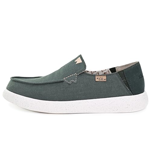 Kickback Barbeach Canvas Herren Slip On Loafers - Leichte Canvas Slip in Schuhe - mit Leder gefüttert Memory Foam Einlegesohlen - Herren Casual Slip auf Sommerschuhe - Farbe Dunkelgrün - Größe EU44 von Kickback