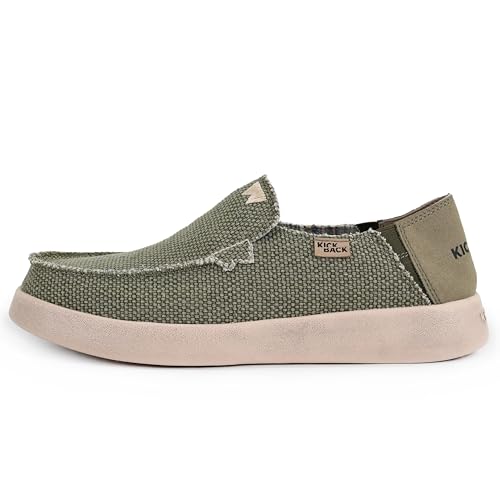 Kickback Barbeach Canvas Herren Slip On Loafers - Leichte Canvas Slip in Schuhe - mit Leder gefüttert Memory Foam Einlegesohlen - Herren Casual Slip auf Sommerschuhe - Farbe Khaki - Größe EU45 von Kickback