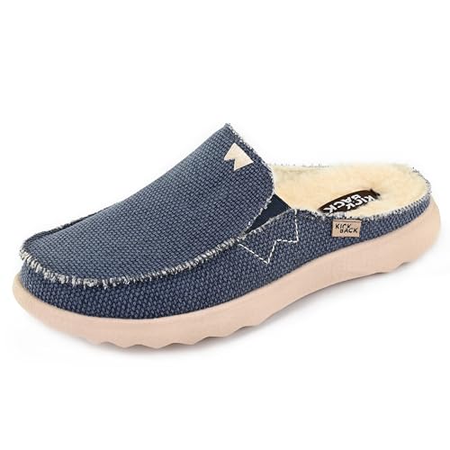 Kickback Chaise 2.0 Woolie - Herren Loafers - Farbe Navy Canvas - Backless Mule Style Slip On Herrenschuhe - Weiche Wildleder und Canvas Schuhe - Wollfutter - Gepolsterte Innensohlen - Größe EU 43 von Kickback