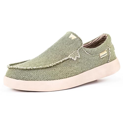 Kickback Don Juan - Herren Slip On Loafers - Leichte Canvas Slip in Schuhe - Slip on Sommerschuhe - Entworfen mit einem geringeren Volumen, um einen schlankeren Fuß passen - Khaki - Größe EU46 von Kickback