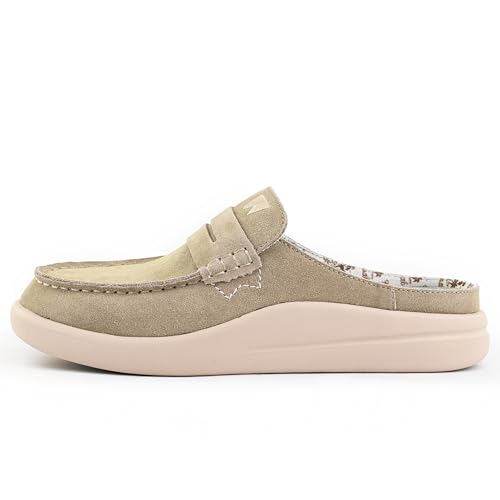 Kickback Frenchy Damen Penny Mule - Damen Slip On Loafer Moc Toe Slider - Leichte Wildleder Slip In Casual Sommer Schuhe - Orthotic Leder gefüttert Schaumstoff-Fußbett - Beige - EU37 von Kickback