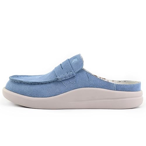 Kickback Frenchy Damen Penny Mule - Damen Slip On Loafer Moc Toe Slider - Leichte Wildleder Slip In Casual Sommer Schuhe - Orthotic Leder gefüttert Schaumstoff-Fußbett - Blau - EU38 von Kickback