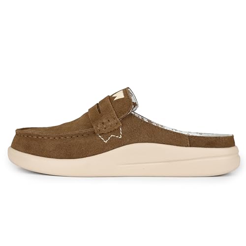 Kickback Frenchy Damen Penny Mule - Damen Slip On Loafer Moc Toe Slider - Leichte Wildleder Slip In Casual Sommer Schuhe - Orthotic Leder gefüttert Schaumstoff-Fußbett - Khaki Brown - EU38 von Kickback