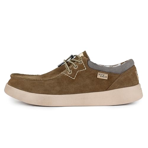 Kickback Haven - Herren Loafers - Farbe Khaki - Moc Style Schuhe - Leder und Wildleder Obermaterial - Elastische Schnürsenkel - Leder gefütterte Innensohlen - Größe EU 45 von Kickback