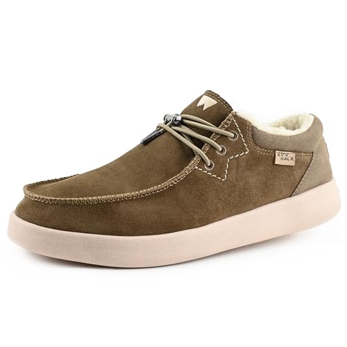 Kickback Haven - Herren Loafers - Farbe Woolie Khaki - Moc Style Schuhe - Leder und Wildleder Obermaterial - Elastische Schnürsenkel - Leder gefütterte Innensohlen - Größe EU 43 von Kickback