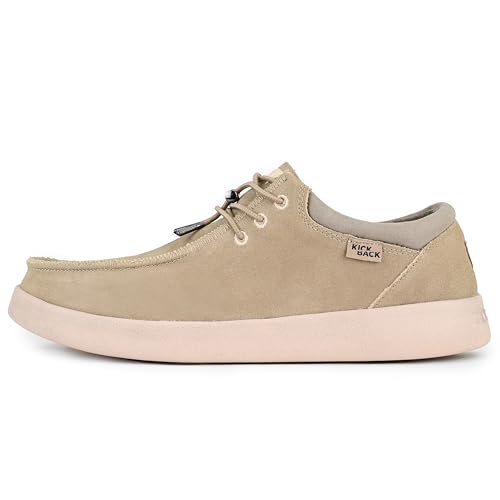 Kickback Haven - Herren Loafers - Farbe Beige - Moc Style Schuhe - Leder und Wildleder Obermaterial - Elastische Schnürsenkel - Leder gefütterte Innensohlen - Größe EU 41 von Kickback