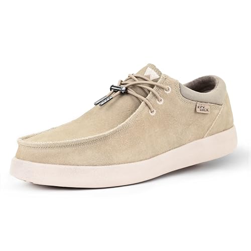 Kickback Haven - Herren Loafers - Farbe Beige - Moc Style Schuhe - Leder und Wildleder Obermaterial - Elastische Schnürsenkel - Leder gefütterte Innensohlen - Größe EU 41 von Kickback
