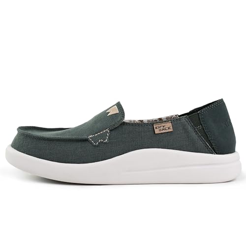 Kickback Rizzo Damen Loafer - Damen Slip On Moc Toe - Lightweight Slip In Schuhe - Casual Sommer entspannten - Orthotic Leder gefüttert Schaumstoff Fußbett - Dunkelgrün - EU41 von Kickback