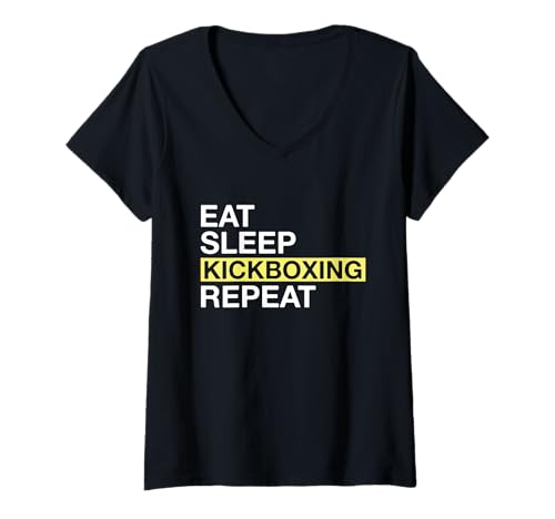 Damen Eat Sleep Kickboxen Wiederholung Kampfsport Fitness Training T-Shirt mit V-Ausschnitt Damen Eat Sleep Kickboxen Wiederholung Kampfsport Fitness Training T-Shirt mit V-Ausschnitt von Kickboxer Athlete Combat Sports Enthusiast