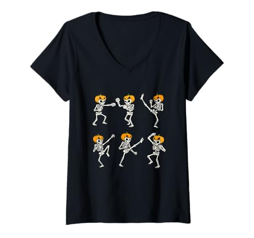 Damen Skeleton Muay Thai Halloween Kickboxing MMA Muay Thai T-Shirt mit V-Ausschnitt Damen Skeleton Muay Thai Halloween Kickboxing MMA Muay Thai T-Shirt mit V-Ausschnitt von Kickboxing MMA Muay Thai Fighter Costume Tee