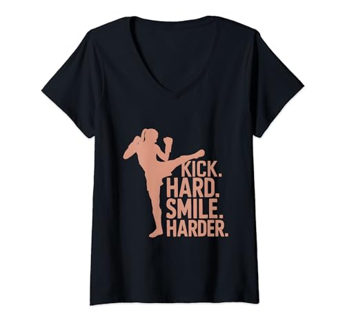 Damen Kickboxen Outfit Muay Thai Savate Sanda Kickboxer T-Shirt mit V-Ausschnitt Damen Kickboxen Outfit Muay Thai Savate Sanda Kickboxer T-Shirt mit V-Ausschnitt von Kickboxing Tees & Kickboxer Equipment
