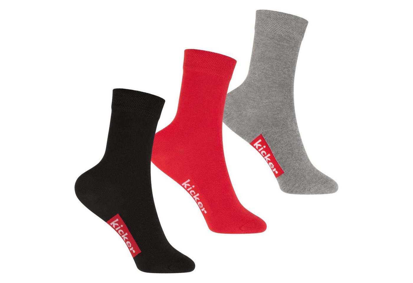 Kicker Basicsocken kicker Kinder Socken (3 Paar) Schwarz Rot Grau 23-26 von Kicker