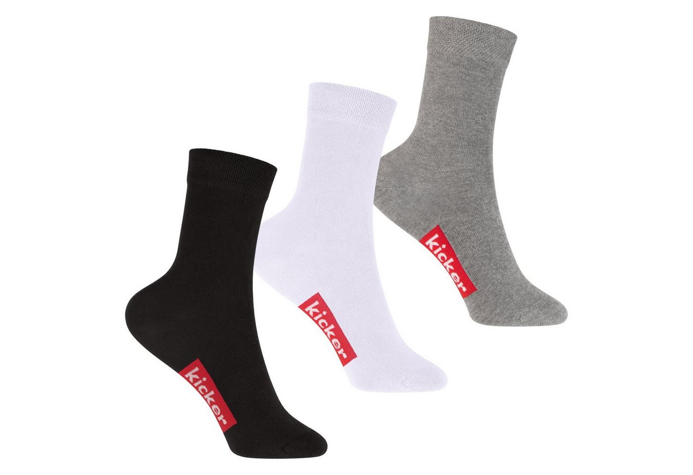 Kicker Basicsocken kicker Kinder Socken (3 Paar) Schwarz Weiß Grau 27-30 von Kicker