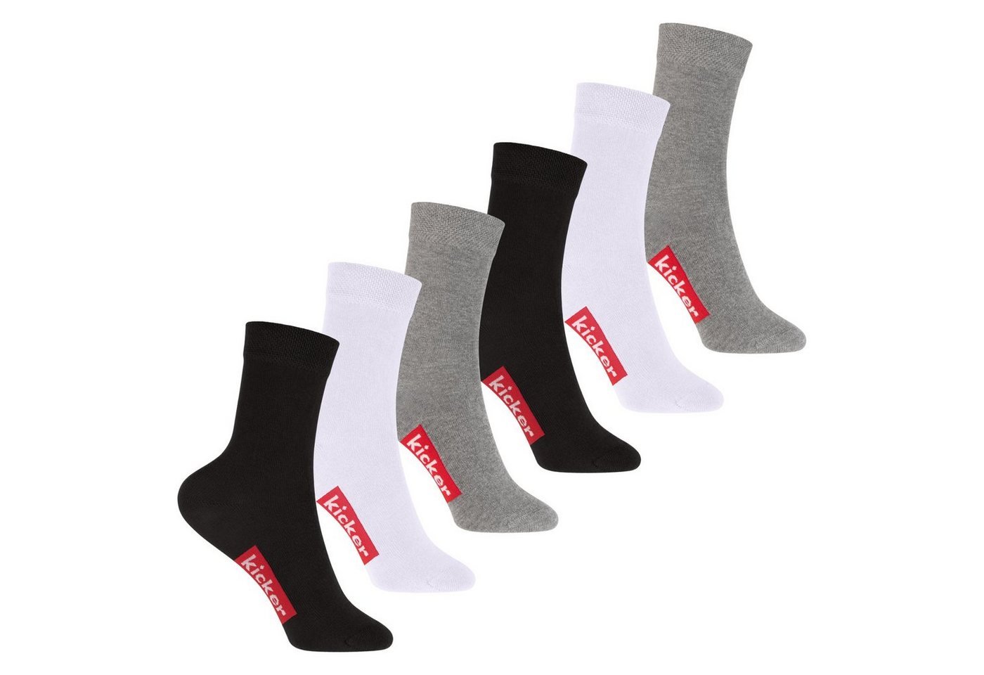 Kicker Basicsocken kicker Kinder Socken (6 Paar) Schwarz Weiß Grau 27-30 von Kicker