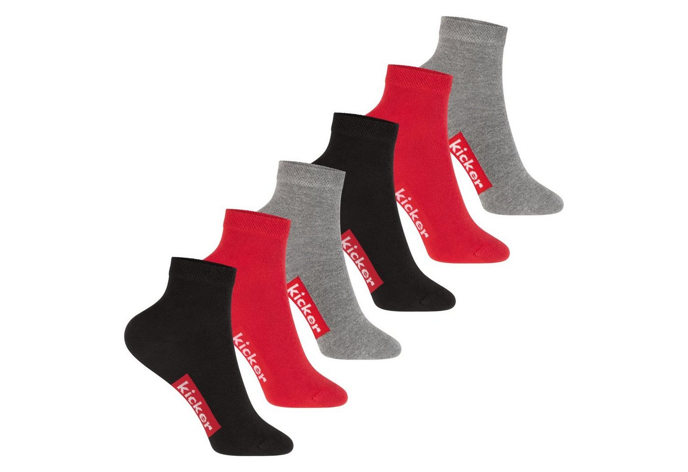 Kicker Füßlinge kicker Kinder Kurzschaft Socken (6 Paar) Schwarz Rot Grau 31-34 von Kicker