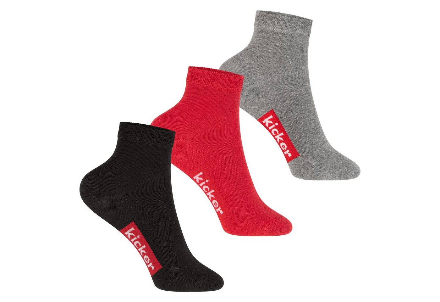 Kicker Füßlinge kicker Kinder Kurzschaft Socken (3 Paar) Schwarz Rot Grau 31-34 von Kicker