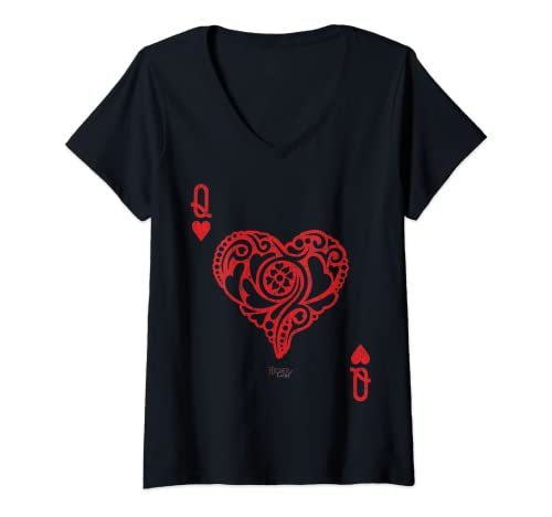 Damen Queen of Hearts Texas Hold'em Poker Spielkarte T-Shirt T-Shirt mit V-Ausschnitt Damen Queen of Hearts Texas Hold'em Poker Spielkarte T-Shirt T-Shirt mit V-Ausschnitt von KickerCard - US Poker Apparel