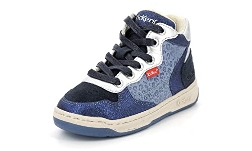 Kickers Jungen Mädchen Kicklax Sneaker, Marineblau Leopardenmuster, 24 EU von Kickers