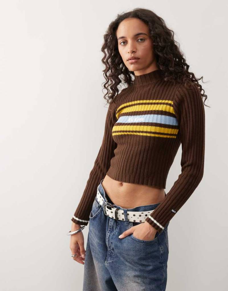Kickers - Pullover in Braun mit Retro-Streifen und hohem Ausschnitt von Kickers