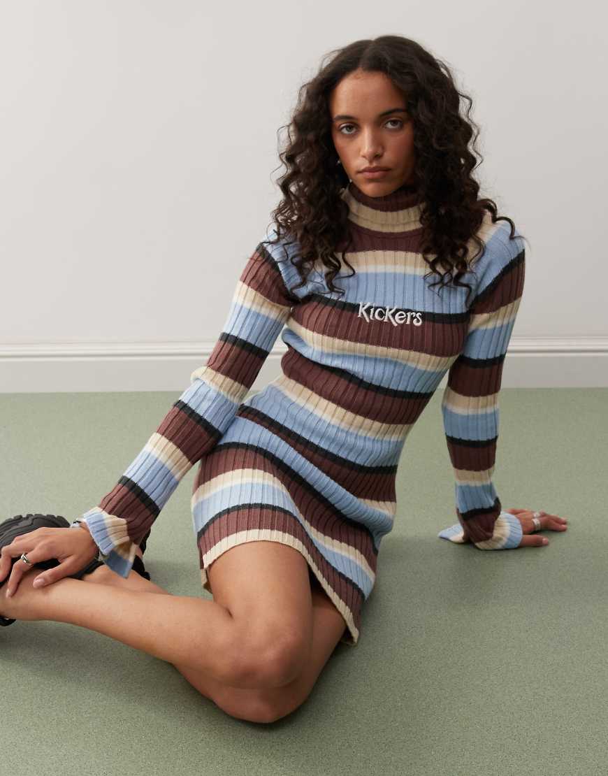 Kickers - Retro-Strickkleid mit Streifen in Rot und Blau und weiteren Farben-Bunt von Kickers