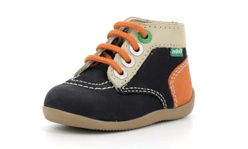 Kickers Unisex Baby Bonzip-2 Oxford-Schuh, Marineblau Beige Orange, 22 EU von Kickers