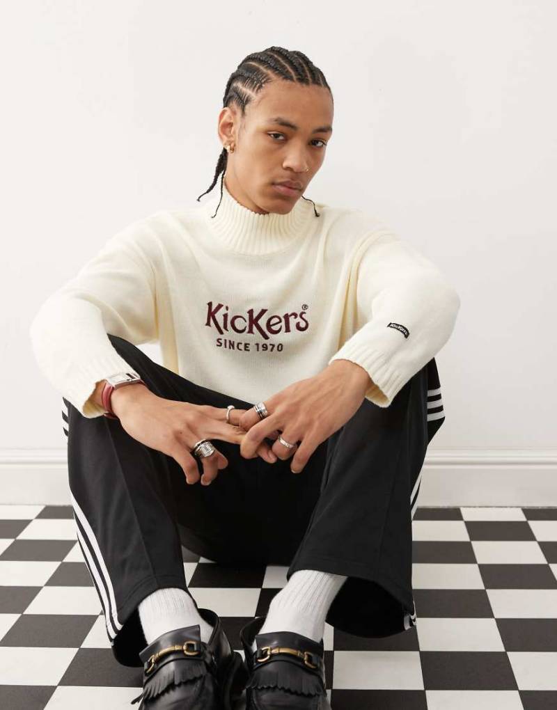 Kickers - Unisex-Strickpullover mit Stehkragen und Logo-Stickerei-Weiß von Kickers